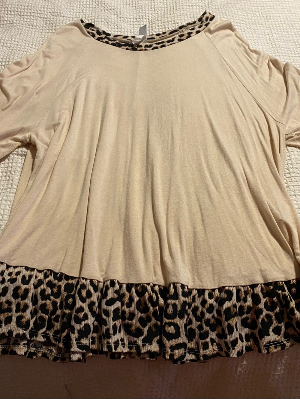 Women's Cream Tunic with Leopard-Print Trim